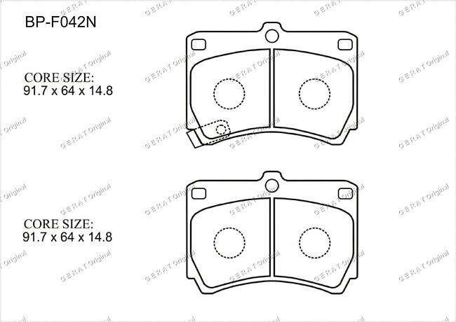 картинка Передние тормозные колодки Gerat BP-F042N (Ford Escort/
Kia Rio/ 
Mazda 121, 323, 323F, Demio, Familia, Festiva, Festiva Mini Wagon, Laser, Prot?g?, Revue) магазин  StreetTuning 