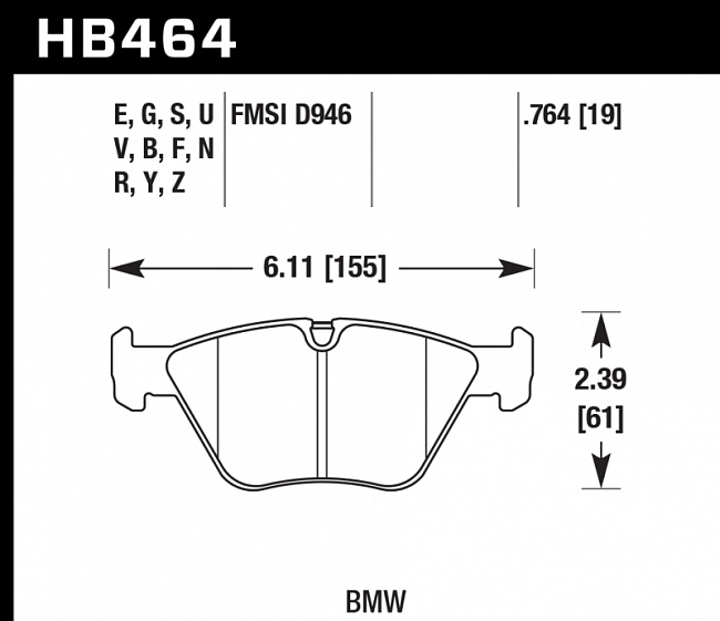 картинка Колодки тормозные HB464F.764 HAWK HPS передние BMW  3' (E46), M3 (E46), 5 (E39), X3 (E83) магазин  StreetTuning 