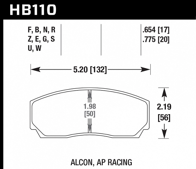картинка Колодки тормозные HB110B.654 HAWK STREET 5.0; AP Racing, Alcon, Proma 4 порш; HPB тип 2, Rotora 17mm магазин  StreetTuning 