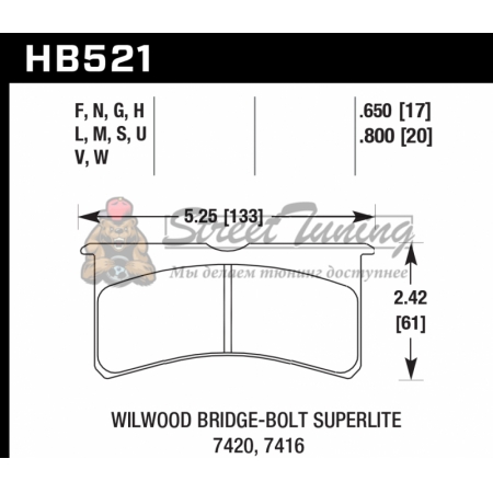 Колодки тормозные HB521N.650 HAWK HP Plus Wilwood 6 порш. 4 порш. 17 mm