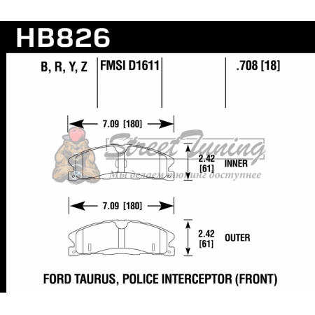 Колодки тормозные HB826Y.708 HAWK LTS Ford Explorer AWD передние