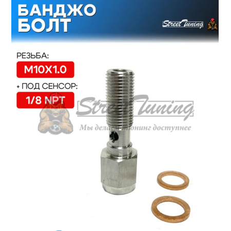 Банджо болт M10X1.0, с резьбой под сенсор 1/8 NPT