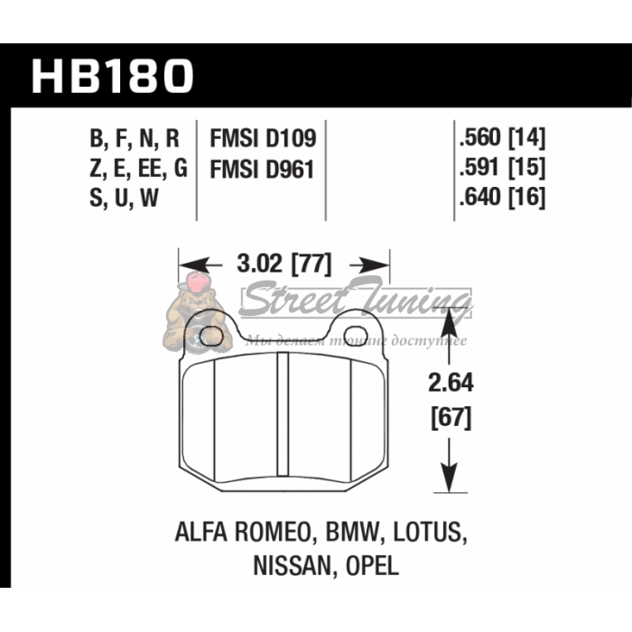 Колодки тормозные HB180F.640 HAWK HPS