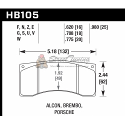 Колодки тормозные HB105N.620 HAWK HP Plus  Alcon, Wilwood, Brembo, JBT FB4P1