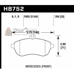 Колодки тормозные HB752F.769 HAWK HPS; 20mm
