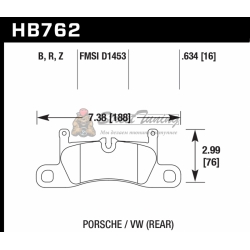 Колодки тормозные HB762F.634 HAWK HPS; задние PORSCHE CAYENNE 92A, VW TOUAREG 7P5 2010->