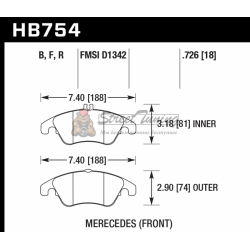 Колодки тормозные HB754B.726 HAWK Street 5.0 MB SLK R172; CLS C218; E W212;
