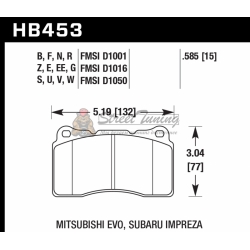 Колодки тормозные HB453N.585 HAWK HP+ передние MMC Lancer Evo V-X / SUBARU WRX Sti