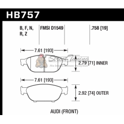 Колодки тормозные HB757F.758 HAWK HPS перед Audi A6 4G2, C7, 4GC; A7 4GA, 4GF; Allroad 4GH;