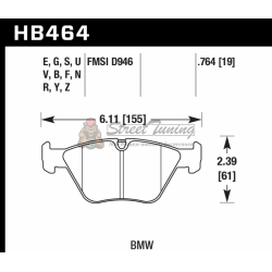 Колодки тормозные HB464B.764 HAWK Street 5.0 передние BMW  3' (E46), M3 (E46), 5 (E39), X3 (E83)