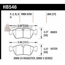Колодки тормозные HB546F.654 HAWK HPS передние BMW 3 (E36), (E46), (E90), Z3, Z4