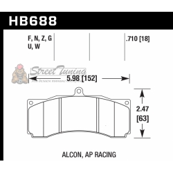 Колодки тормозные HB688F.710 HAWK HPS PROMA 6 порш, AP Racing, Stop Tech, JBT, Alcon, HPB, XYZ 18 mm
