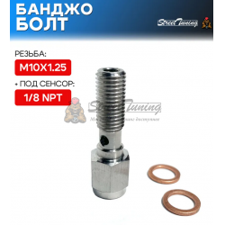 Банджо болт M10X1.25, с резьбой под сенсор 1/8 NPT