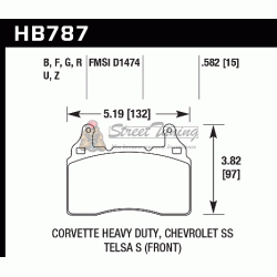 Колодки тормозные HB787F.582 HAWK HPS; перед TESLA S; Corvette 2014-> ; Camaro 2010->