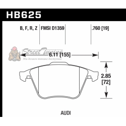 Колодки тормозные HB625B.760 HAWK Street 5.0 передние Audi TT (8J) / S3 (8P) / Volkswagen Golf R
