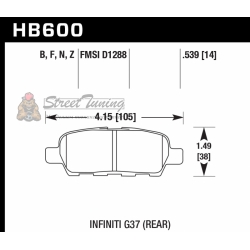 Колодки тормозные HB600B.539 HAWK Street 5.0 задние Infiniti EX, G, M, FX