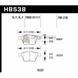 Колодки тормозные HB538N.760 HAWK HP+ передние  Audi A4 8E, A6 4F, A8 4E