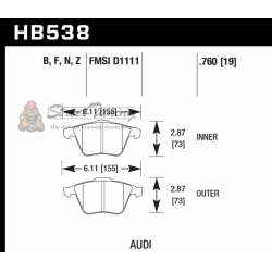 Колодки тормозные HB538N.760 HAWK HP+ передние  Audi A4 8E, A6 4F, A8 4E