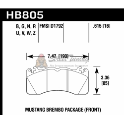 Колодки тормозные HB805B.615 HAWK HPS 5.0; перед FORD MUSTANG BREMBO PACKAGE 2015->