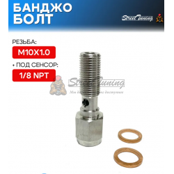 Банджо болт M10X1.0, с резьбой под сенсор 1/8 NPT