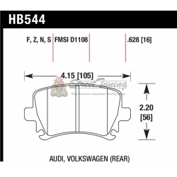 Колодки тормозные HB544R.628 HAWK Street Race задние AUDI TT 8J, A6, Allroad 4H, A3 / VW Golf 5,6 ,
