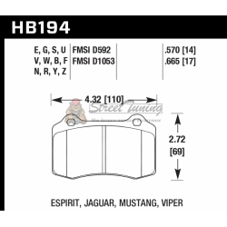 Колодки тормозные HB194F.570 HAWK HPS  Brembo тип A, C, F / JBT CM4P1