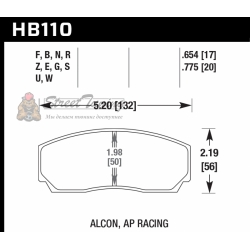 Колодки тормозные HB110Q.654 HAWK DTC-80; AP Racing 17mm