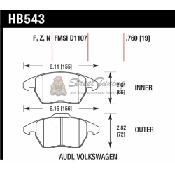 Колодки тормозные HB543Z.760 HAWK PC передние AUDI A3 / VW Golf 5,6 , Passat CC, B6, B7