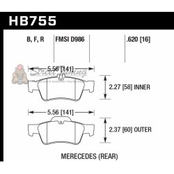 Колодки тормозные HB755B.620 HAWK Street 5.0 задн MB CLS C218; C219; E W212;