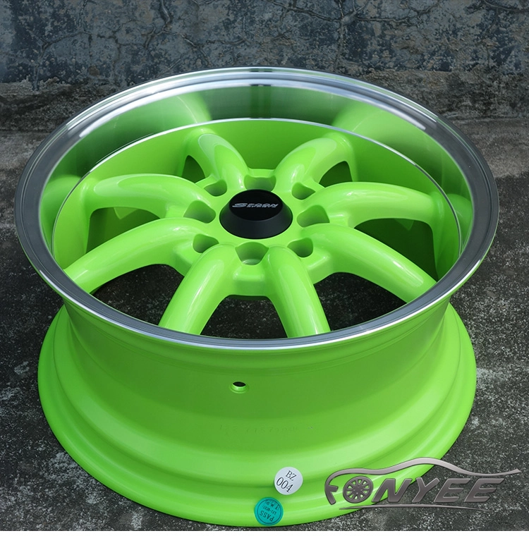 картинка Новые диски Spoon R15 J7 ET+35 4x100-114,3 зеленый + полированная полка от магазина  StreetTuning