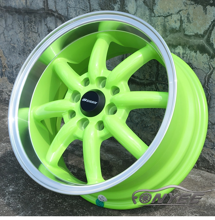 картинка Новые диски Spoon R15 J7 ET+35 4x100-114,3 зеленый + полированная полка от магазина  StreetTuning
